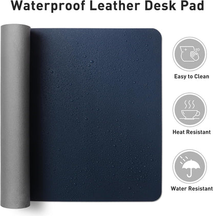 Aothia Leather Office Desk Pad Protector, Non-Slip PU Leather Desk Blotter, Waterproof Laptop Writing Mouse Pad for Office and Home, Black, 31.5" x 15.7" - Colors B