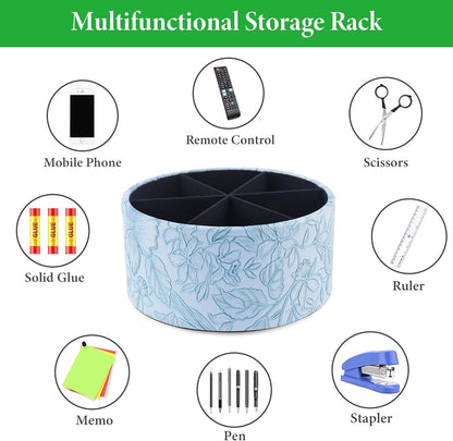 Round Leather Art Supply Organizer,Remote Control Holder,360 Degree Rotating,Multi-Functional Pencil Holder,4 Compartments Desktop Stationary Organizer(1-Blue Bird) - Colors B