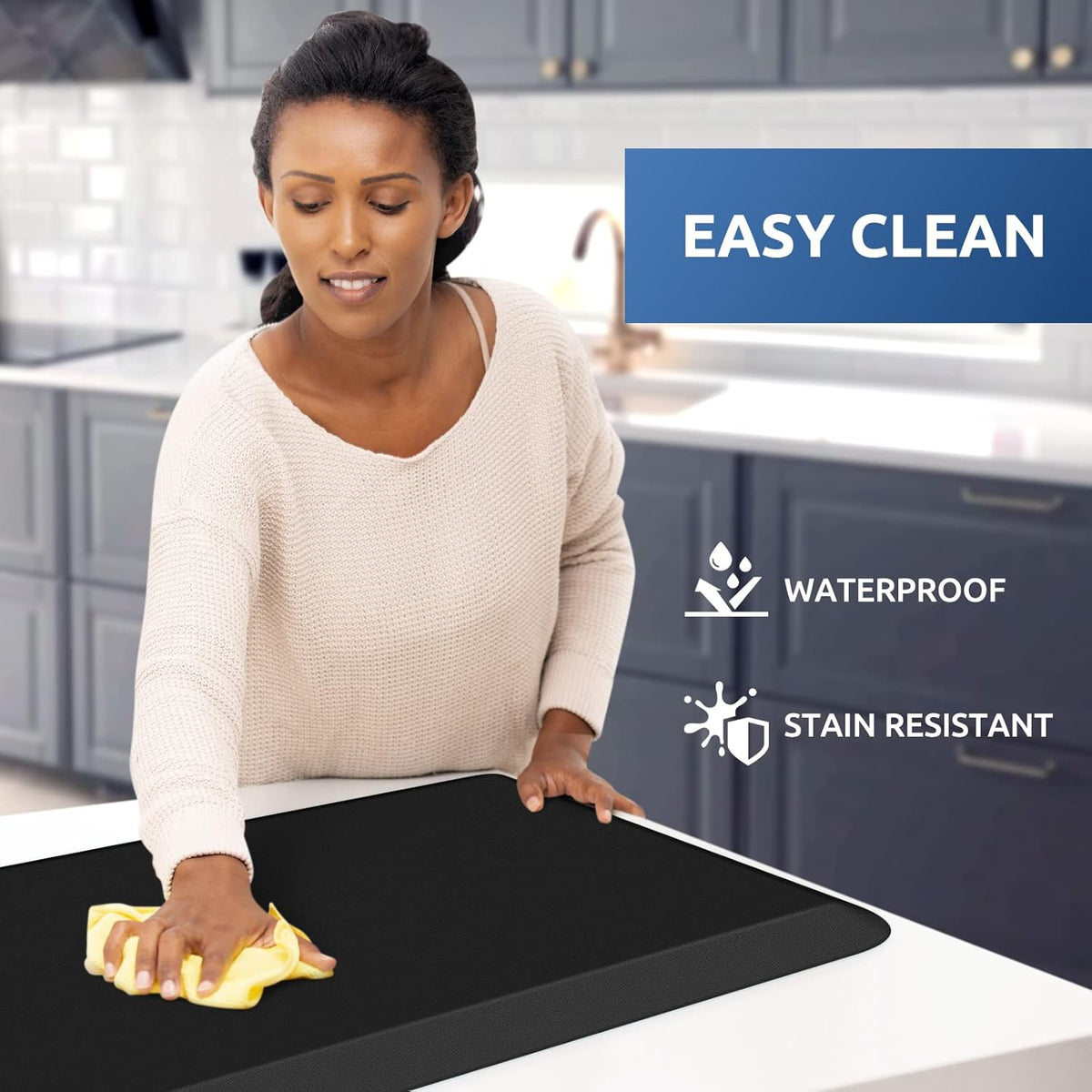KitchenClouds Kitchen Mat Cushioned Anti Fatigue Rug 17.3"x28" Water Resistant, Non Slip, Standing and Comfort Desk/Floor Mats for House Sink Office (Black)