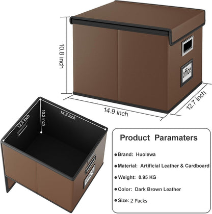 Upgraded Portable File Organizer Box with Lid, Collapsible Linen Hanging Filing Storage Boxes with Plastic Slides, Decorative Home/Office Filing System Box for File and Folders Storage (Gray)
