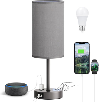 Fenmzee Bedside Table Lamp for Bedroom - Dimmable Touch, USB A+C, AC Outlet