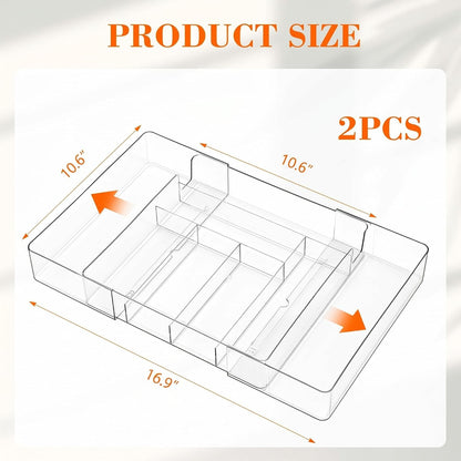 Briwooody 1 Pcs Large Expandable Acrylic Drawer Organizers, Grid Adjustable Drawer, Dividers Organizer for Desk, Makeup, Jewelry, Office, Kitchen Supplies (Clear,11 Compartments)