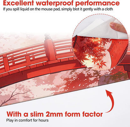 31.5" x 15.7" Waterproof Fabric Desk Pad, Rubber Anti-Slip Base, Stitched Edges No Curling, Fits Laptop Keyboard and Mouse, Smooth Office Mat Large Mouse Pad for Work Game, Black