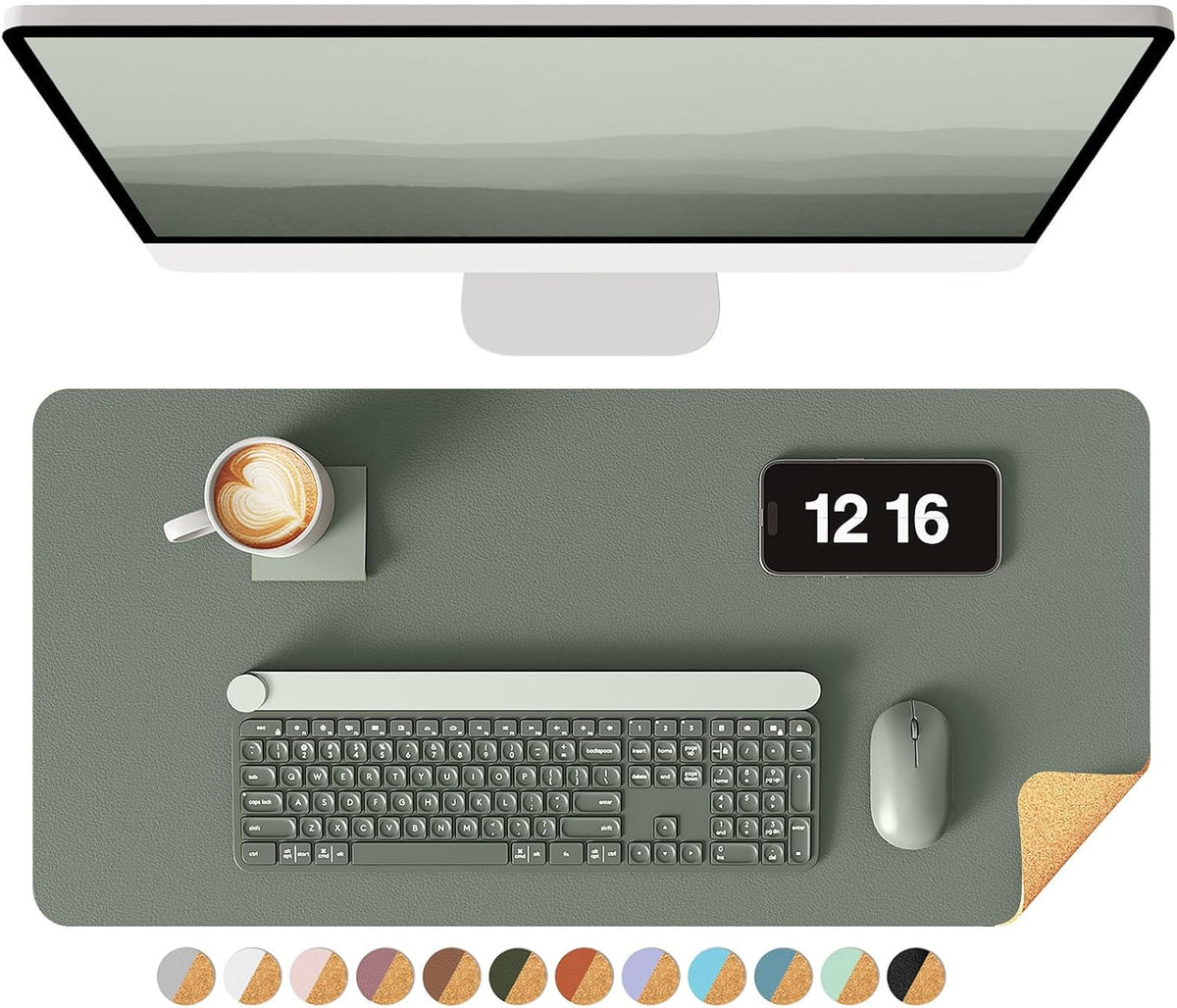 Double-Sided Desk Pad, 31.5"x15.7"Leather Desk Mat, Eco Cork Desk Pad Protector,Large Mouse Pad,Waterproof Desk Blotter for Office/Home(Coffee)