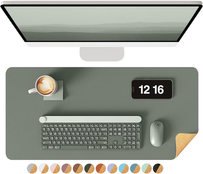 Double-Sided Desk Pad, 31.5"x15.7"Leather Desk Mat, Eco Cork Desk Pad Protector,Large Mouse Pad,Waterproof Desk Blotter for Office/Home(Coffee)