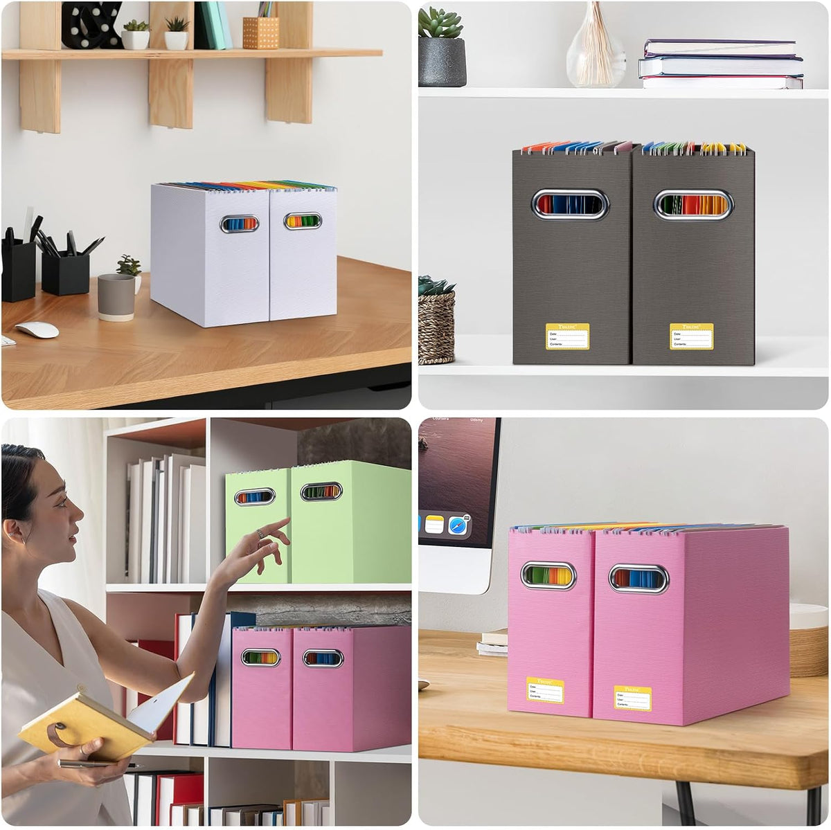 BALEINE File Organizer Box, Cardboard File Folder Organizer with Handle for Letter Size, Portable Collapsible Hanging Filing Box for Home Office Document Storage (2 Pack, Black)