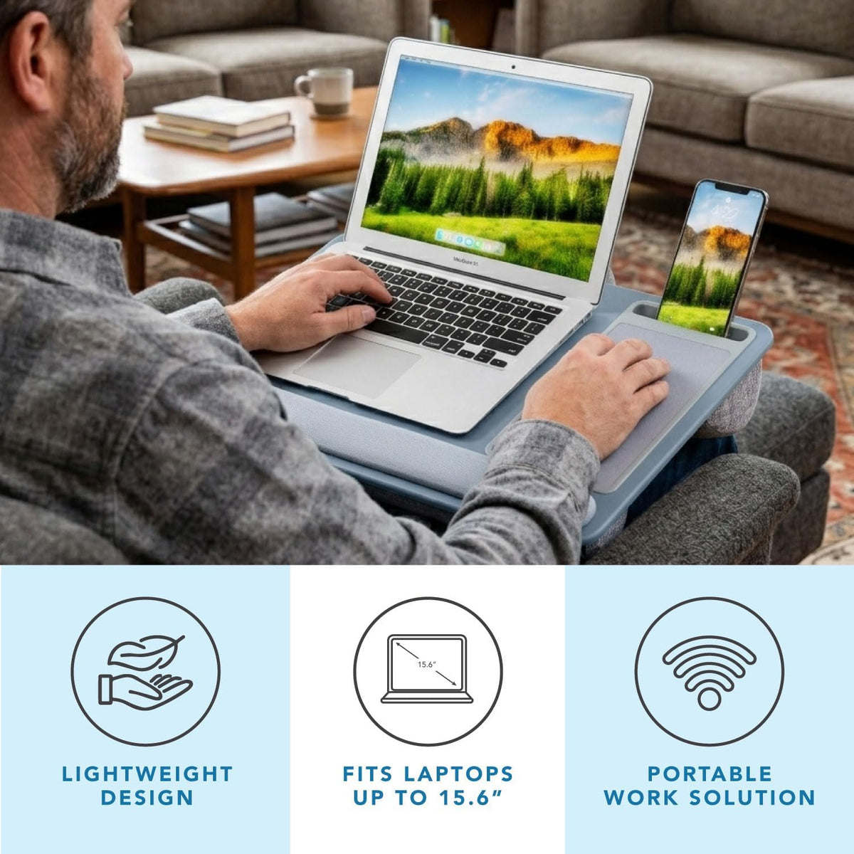 LAPGEAR Home Office Pro Lap Desk with Wrist Rest, Mouse Pad, and Phone Holder - Black Carbon - Fits up to 15.6 Inch Laptops - Style No. 91598