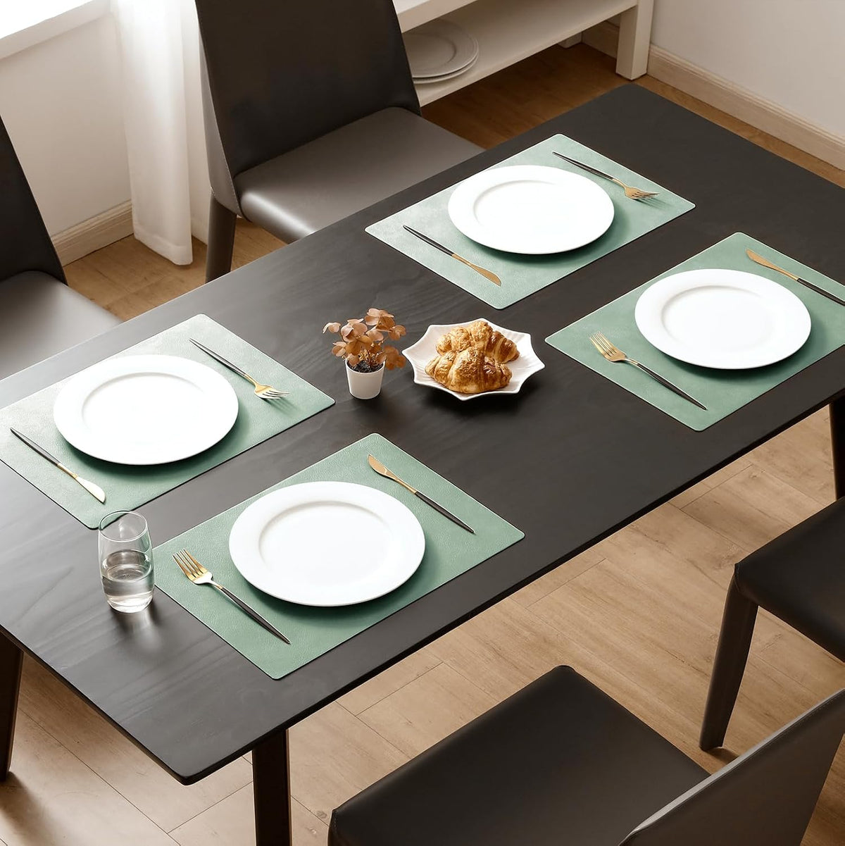 MOSAYT Vinyl Placemats Set of 6-12 X 17 Inch - Faux Leather 100% Waterproof Oil-Proof Wipeable PU Place Mats, Heat Resistant Reversible Table Mats for Kitchen, Dining, Outdoor, Reddish Brown