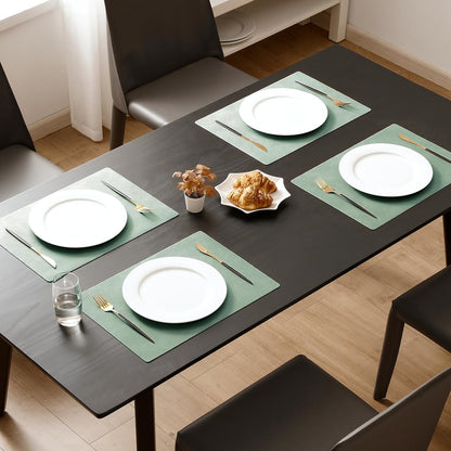 MOSAYT Vinyl Placemats Set of 6-12 X 17 Inch - Faux Leather 100% Waterproof Oil-Proof Wipeable PU Place Mats, Heat Resistant Reversible Table Mats for Kitchen, Dining, Outdoor, Reddish Brown