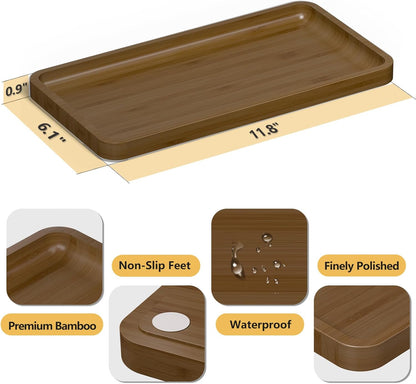 Small Bathroom Vanity Tray for Countertop Makeup Perfume Jewelry Decor Candle Keys, Small Black Kitchen Tray for Soap Dispenser Spice Bamboo Toilet Tray 7.9" L x 4" W x 0.79" H