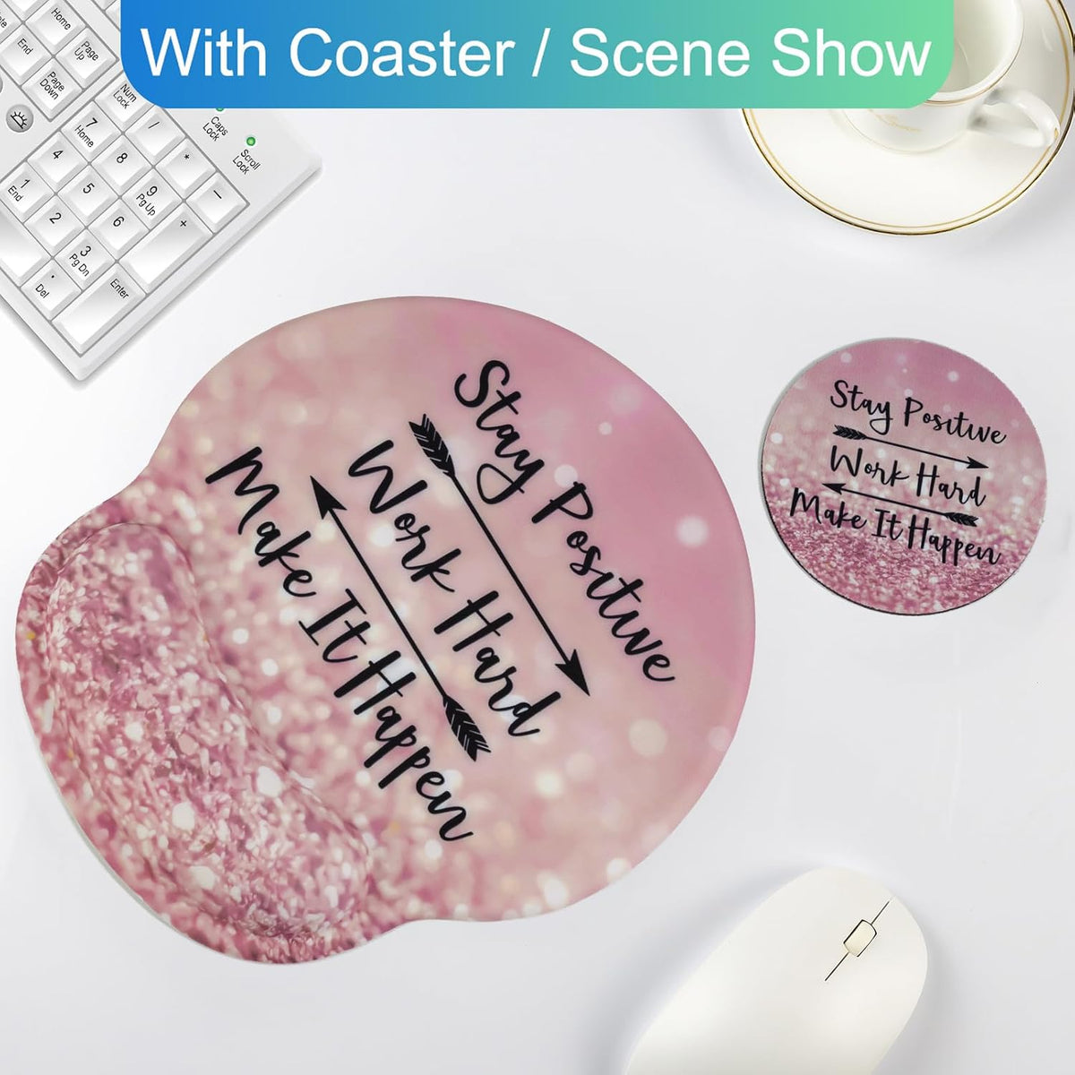 Ergonomic Mouse Pad with Wrist Support Rest,Large Mousepad Gel Wrist Rest, with Coaster Non-Slip & Pain Relief for Computer, Desk, Home&Office-Beach - Colors B