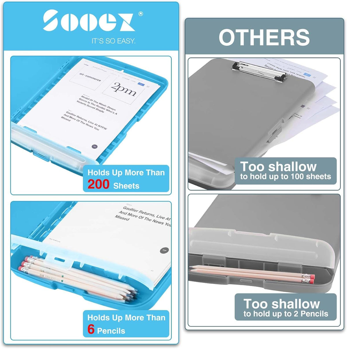 Clipboard with Storage, Clip Board 8.5 x 11 with Pen Holder, High Capacity Plastic Organization Case Box for Letter Legal A4 Size Paper, Nurses Teachers Must Haves, School & Office Supplies
