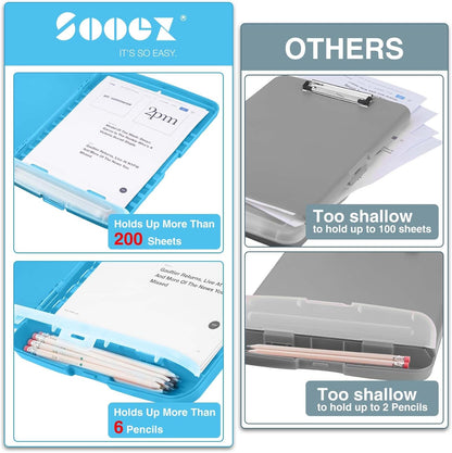 Clipboard with Storage, Clip Board 8.5 x 11 with Pen Holder, High Capacity Plastic Organization Case Box for Letter Legal A4 Size Paper, Nurses Teachers Must Haves, School & Office Supplies