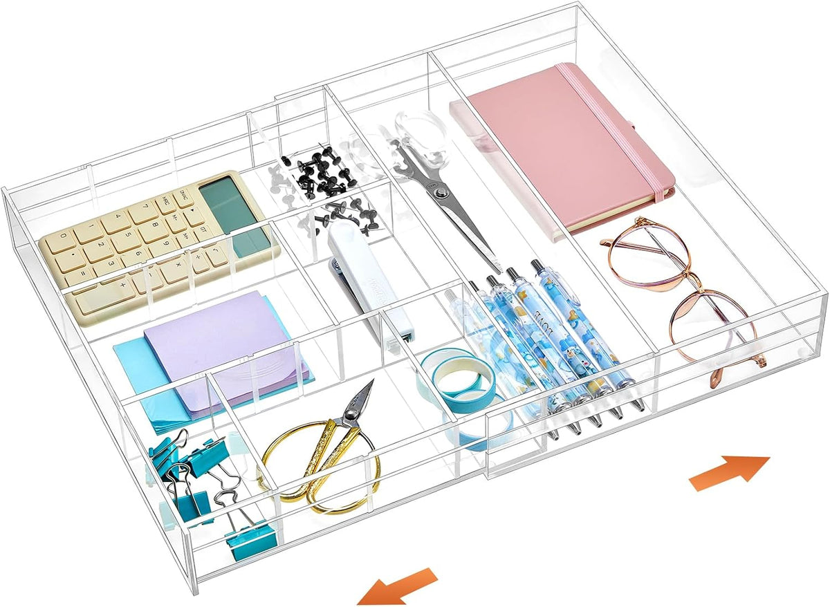Clear Acrylic Drawer Organizer,6 Compartments,Large