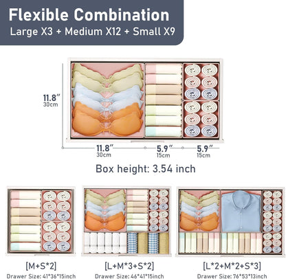 Drawer Organizer Clothes, Dresser Organizer, Foldable Closet Organizers and Storage, Fabric Dresser Bins, Drawer Dividers for Nursery, Baby Clothes, Underwears, Sock (Beige)