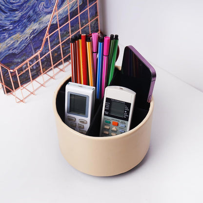 Round Leather Art Supply Organizer,Remote Control Holder,360 Degree Rotating,Multi-Functional Pencil Holder,4 Compartments Desktop Stationary Organizer(1-Blue Bird) - Colors B