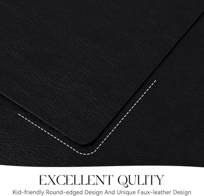 MOSAYT Vinyl Placemats Set of 6-12 X 17 Inch - Faux Leather 100% Waterproof Oil-Proof Wipeable PU Place Mats, Heat Resistant Reversible Table Mats for Kitchen, Dining, Outdoor, Reddish Brown