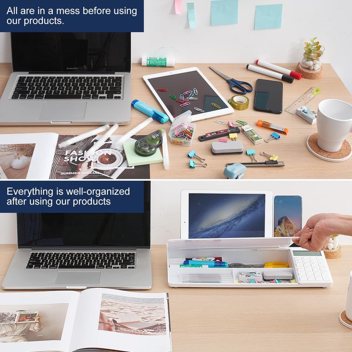 TSJ OFFICE Desktop Whiteboard Dry-Erase-Board - Computer Keyboard Stand White Board Surface Pad with Drawer, Desk Organizers with Accessories for Office, Home, School Supplies - Black