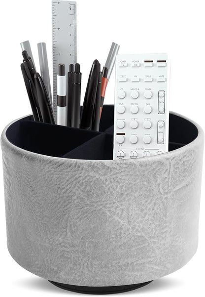 Round Leather Art Supply Organizer,Remote Control Holder,360 Degree Rotating,Multi-Functional Pencil Holder,4 Compartments Desktop Stationary Organizer(1-Blue Bird) - Colors B