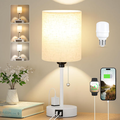 Dicoool Bedside Table Lamp for Bedroom - Small Desk Lamp with USB Ports