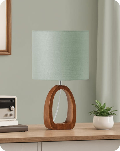 Small Table Lamp, 14.2" Cute Little Desk Lamp, Wood Bedside Lamp with Linen Lampshade, Modern Nightstand Lamp for Bedroom, E26 Base, Bulb Not Included, Beige and Dark Natural LE07TL05