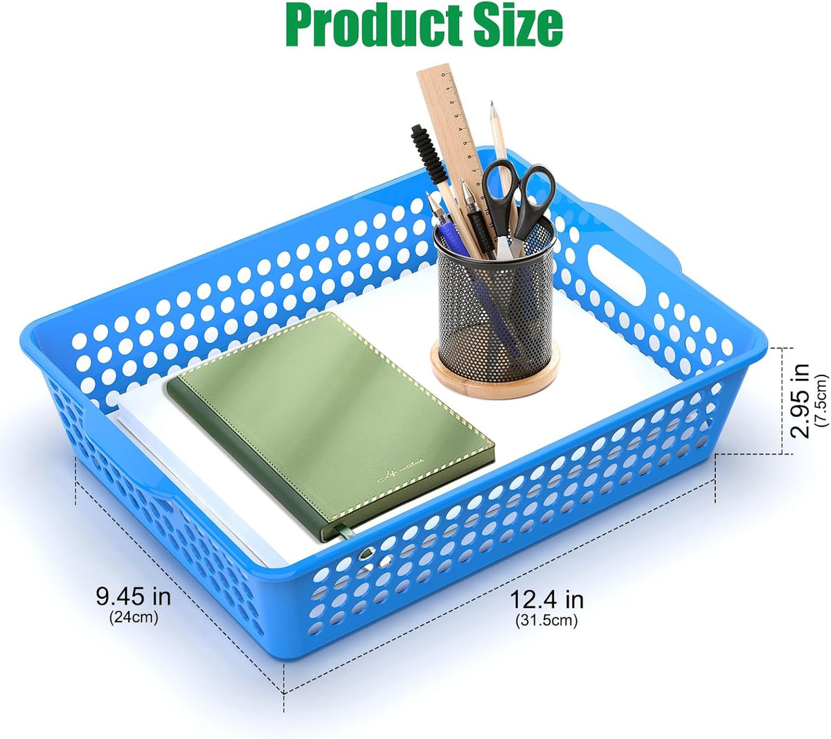 QRRICA 6 Pack Plastic Classroom Storage Baskets, Paper Trays for Classroom Organization & Turn in Trays for Teachers, Students, Desk Organizer Bin 13.8x10.6x3.1 Inch (Rainbow)