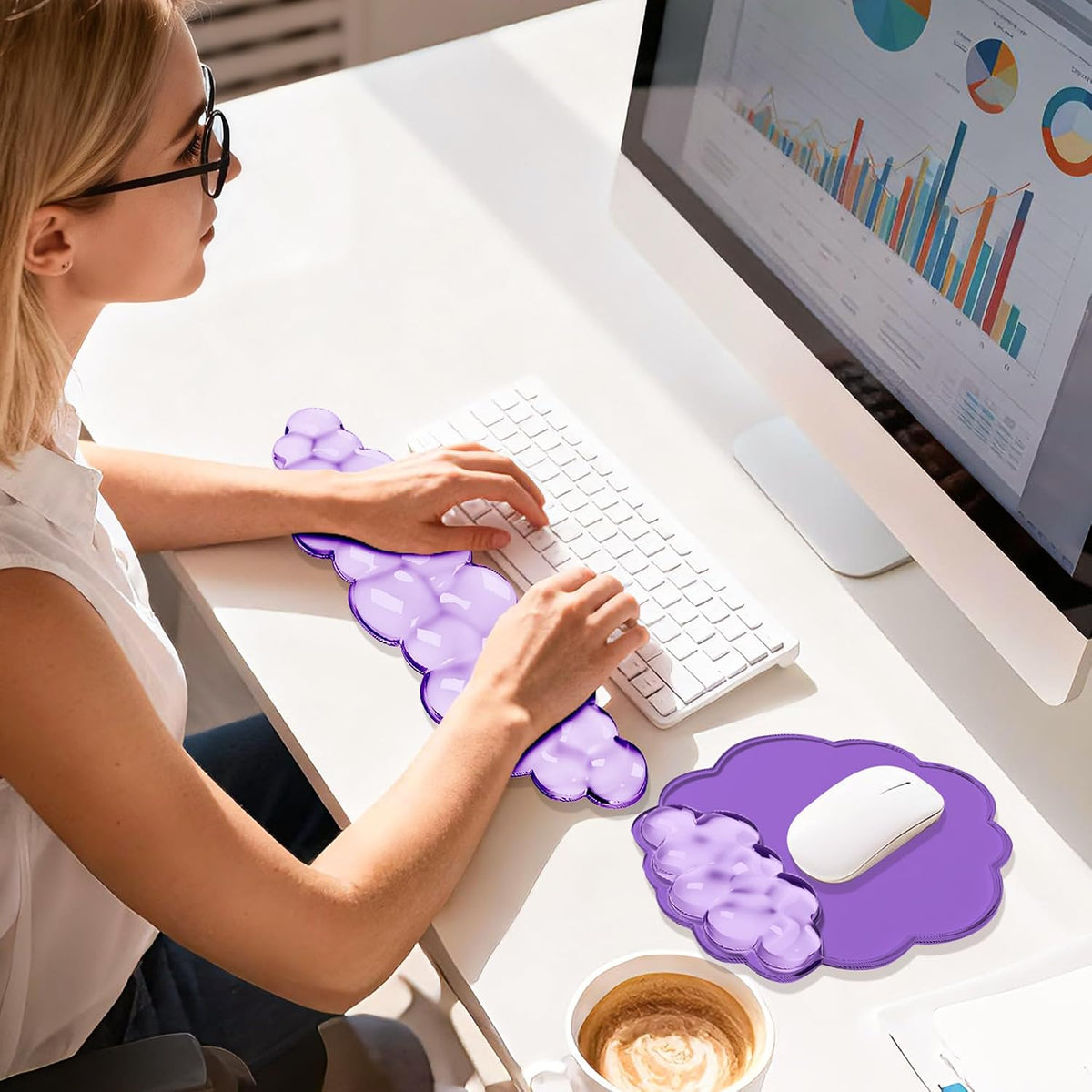 Keyboard Wrist Rest Set — Ergonomic Cloud Gel Wrist Rest Keyboard and Mouse Pad, Non-Slip Desk Accessories for Office and Home（White）