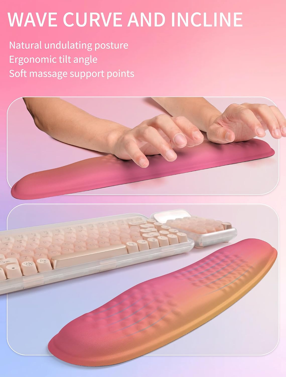 2in1 Combination, Wave Keyboard Wrist Rest and Ergonomic Curvature Mouse Pad Wrist Support for Relieve Wrist Pain, Filled with Soft Cushion Memory Foam, Black
