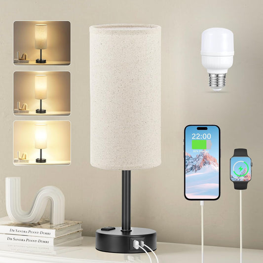 Fenmzee Bedside Table Lamp for Bedroom - Dimmable Touch, USB A+C, AC Outlet