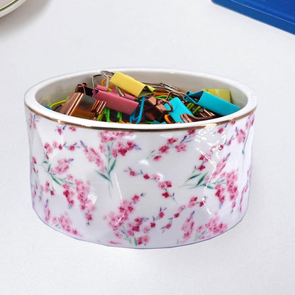 Paper Clip Holder Ceramic Paper Clip Holders Floral Paperclips Holder Dispenser Cute Gold Line Paper Clip Organizer for Desk Binder Clip Holder Bobby Pin Hair Clip Holder Gift for Office Pink Flowers