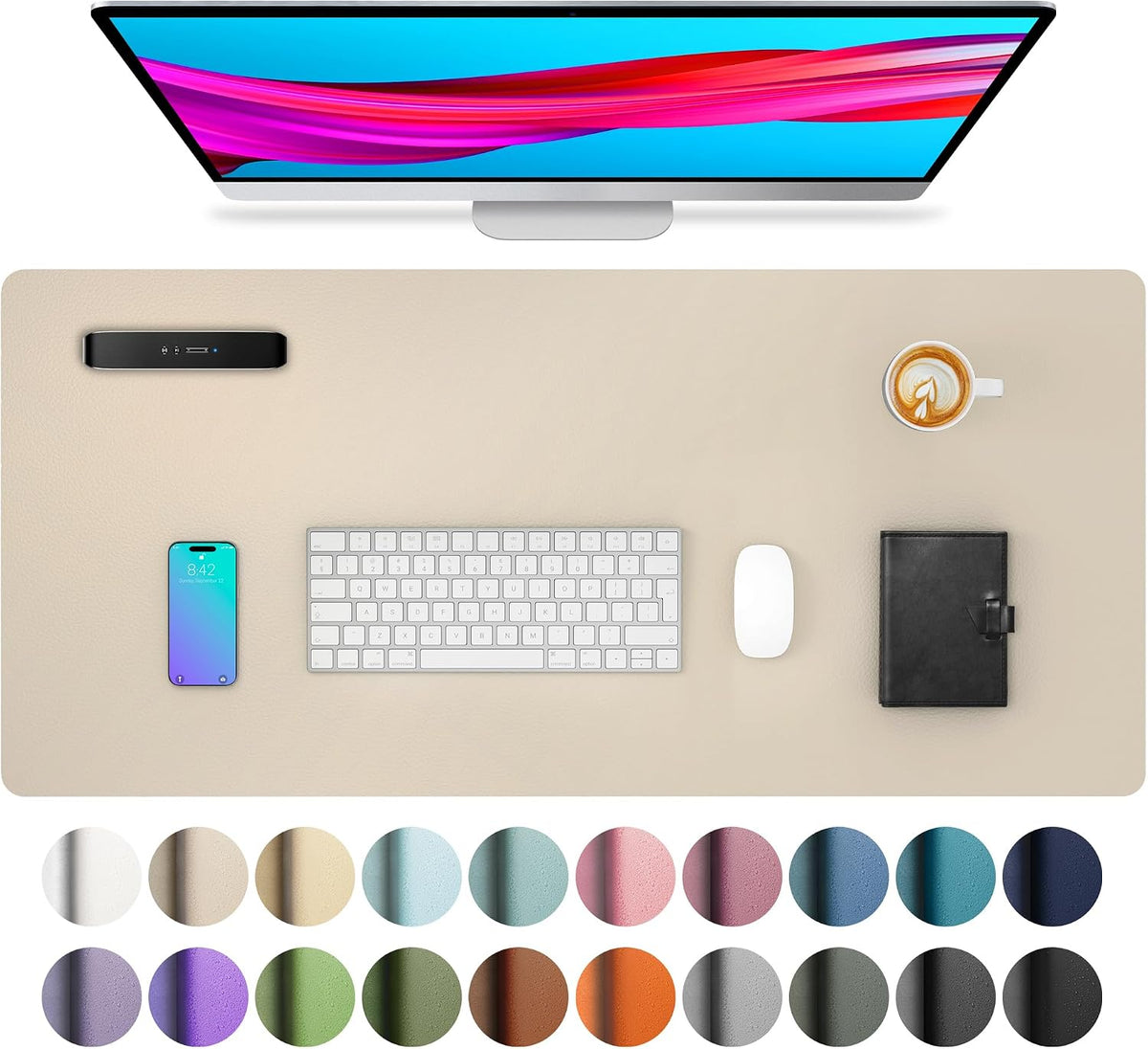 Aothia Leather Office Desk Pad Protector, Non-Slip PU Leather Desk Blotter, Waterproof Laptop Writing Mouse Pad for Office and Home, Black, 31.5" x 15.7" - Colors B