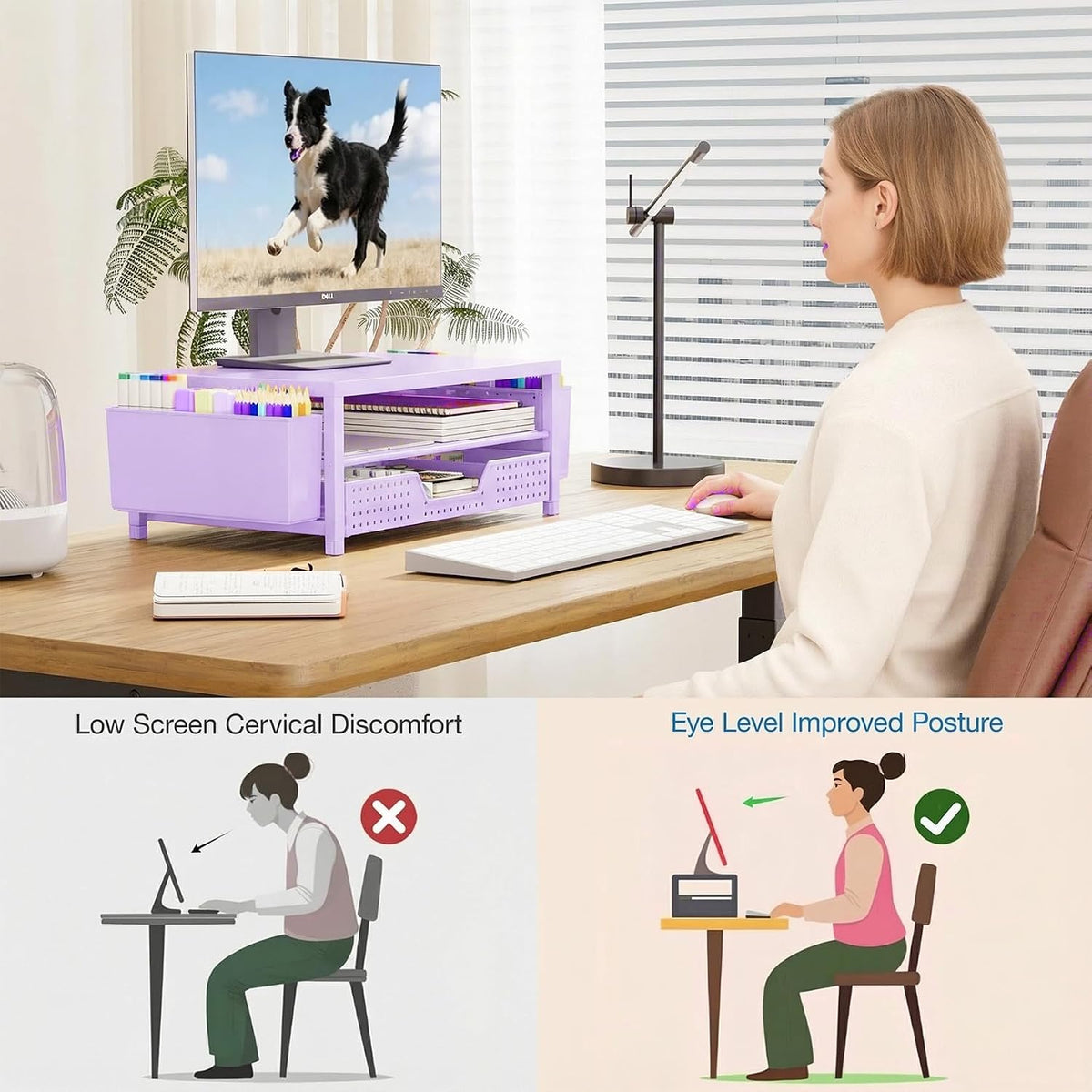 Desk Organizers and Accessories, Computer Monitor Stand Riser with Drawer and 2 Pen Holders, Printer & Laptop Stand, Office Desk Accessories & Workspace Organizers for Home Office Supplies, Black