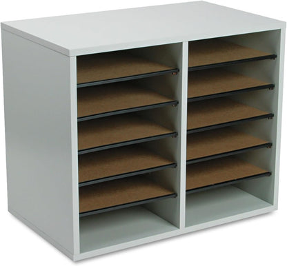 Safco 9422GR Wood Adjustable Literature & Paper Organizer, 16 Adjustable Compratment, Stackable Durable Construction, Home, Office, Mailroom, Classroom Mailbox , Gray
