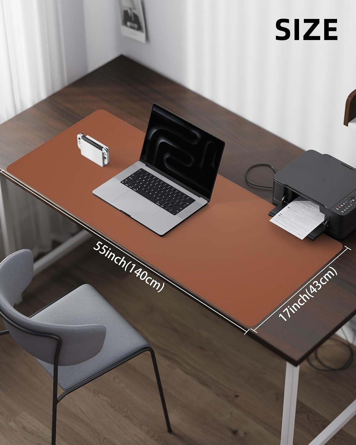 AFIING Large Desk Mat 55" x 24" - PU Leather Desk Pad Protector, Waterproof Non-Slip Extended Mouse Pad for Office Desk, Keyboard, Laptop and Home Workspace (Black)