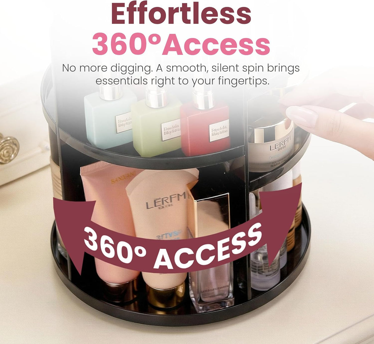 Masirs 360 Rotating Makeup Organizer Countertop - Adjustable Shelf Height - The Perfect Round Spinning Cosmetic Organizer for Bedroom Dresser or Vanity Countertop Storage (Clear)
