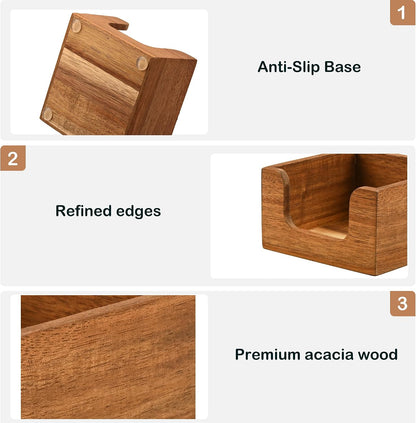 Acacia Wood Sticky Note Holder with 3 Pen Holders, 3x3 Post It Note Dispenser with Anti-Slip Pads, All-in-One Wooden Desk Organizer for Office Home School (4.0“x3.5"x2")
