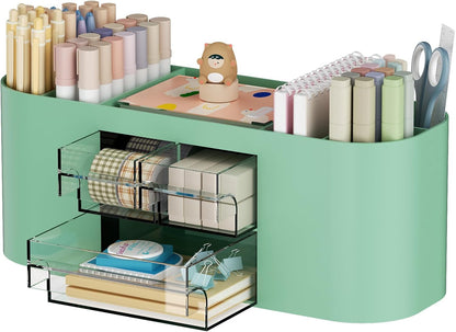 Marbrasse Desk Organizer Pen Holder for Desk with 3 Drawers, Multi-Functional Pencil Holder, Desk Organizers and Accessories with 7 Compartments for Home, School, Classroom(Pink)