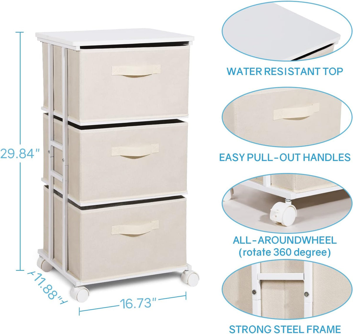 Dresser Storage with 3 Drawers, Fabric Dresser Tower, Vertical Storage Unit for Bedroom, Closet, Office, Black