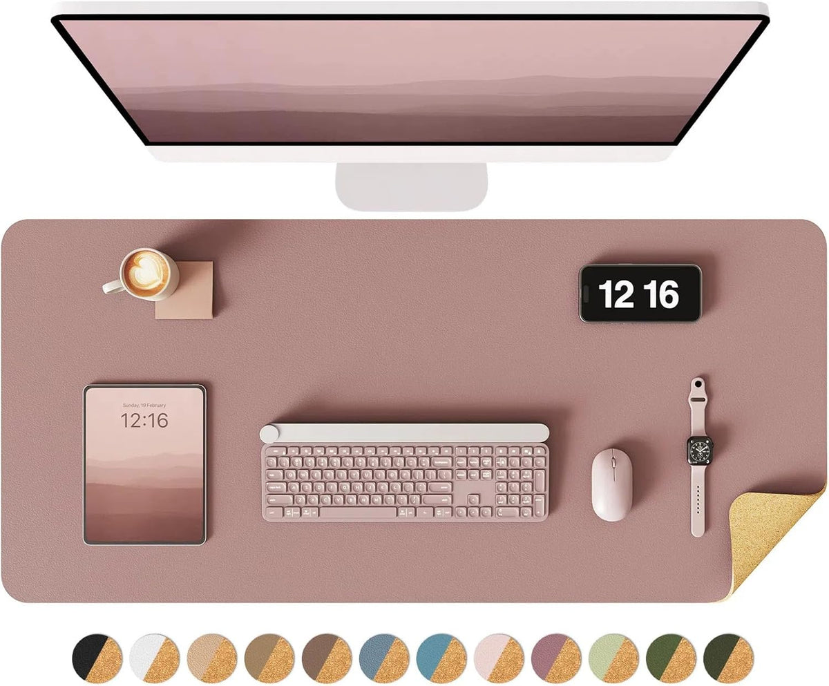 Double-Sided Desk Pad, 31.5"x15.7"Leather Desk Mat, Eco Cork Desk Pad Protector,Large Mouse Pad,Waterproof Desk Blotter for Office/Home(Coffee)