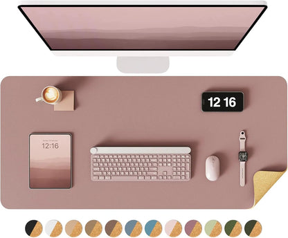 Double-Sided Desk Pad, 31.5"x15.7"Leather Desk Mat, Eco Cork Desk Pad Protector,Large Mouse Pad,Waterproof Desk Blotter for Office/Home(Coffee)