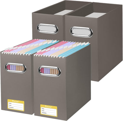 BALEINE File Organizer Box, Cardboard File Folder Organizer with Handle for Letter Size, Portable Collapsible Hanging Filing Box for Home Office Document Storage (2 Pack, Black)