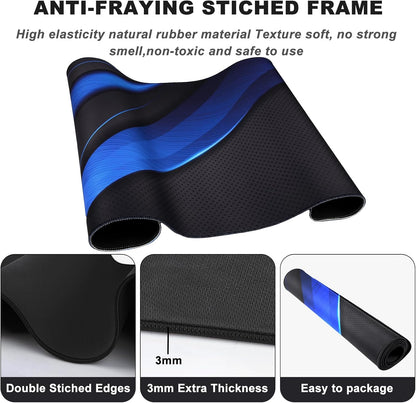 31.5" x 15.7" Waterproof Fabric Desk Pad, Rubber Anti-Slip Base, Stitched Edges No Curling, Fits Laptop Keyboard and Mouse, Smooth Office Mat Large Mouse Pad for Work Game, Black