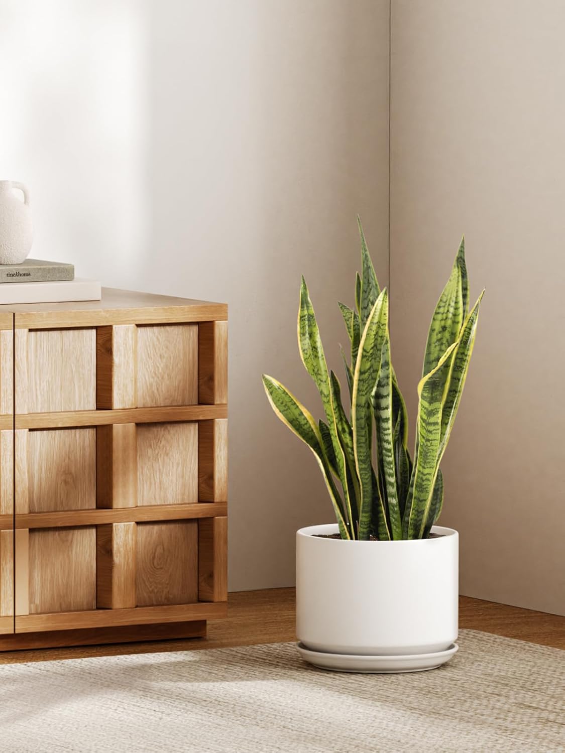 LE TAUCI Ceramic Pots for Plants, 6.8 Inch Plant Pots with Drainage Hole & Saucer, Modern Planter for Indoor Plants, Stable & Durable, Perfect for Living Room or Office Decor, White