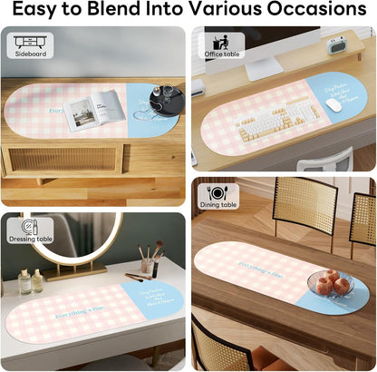 Checkered Pattern Desk Pad Protector, 35.5 x 13'' Aesthetic Mouse Mat for Desktop, Waterproof PU Leathe Non-Slip Desk Writing Pad for Office and Home, Green and Purple