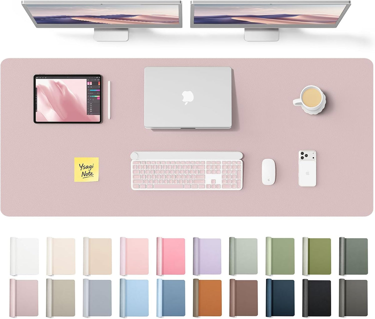 YSAGi Leather Desk Pad Protector, Office Desk Mat, Large Mouse Pad, Non-Slip PU Leather Desk Blotter, Waterproof Laptop Desk Writing Pad for Office and Home (23.6" x 13.8", Eggshell) - Colors A