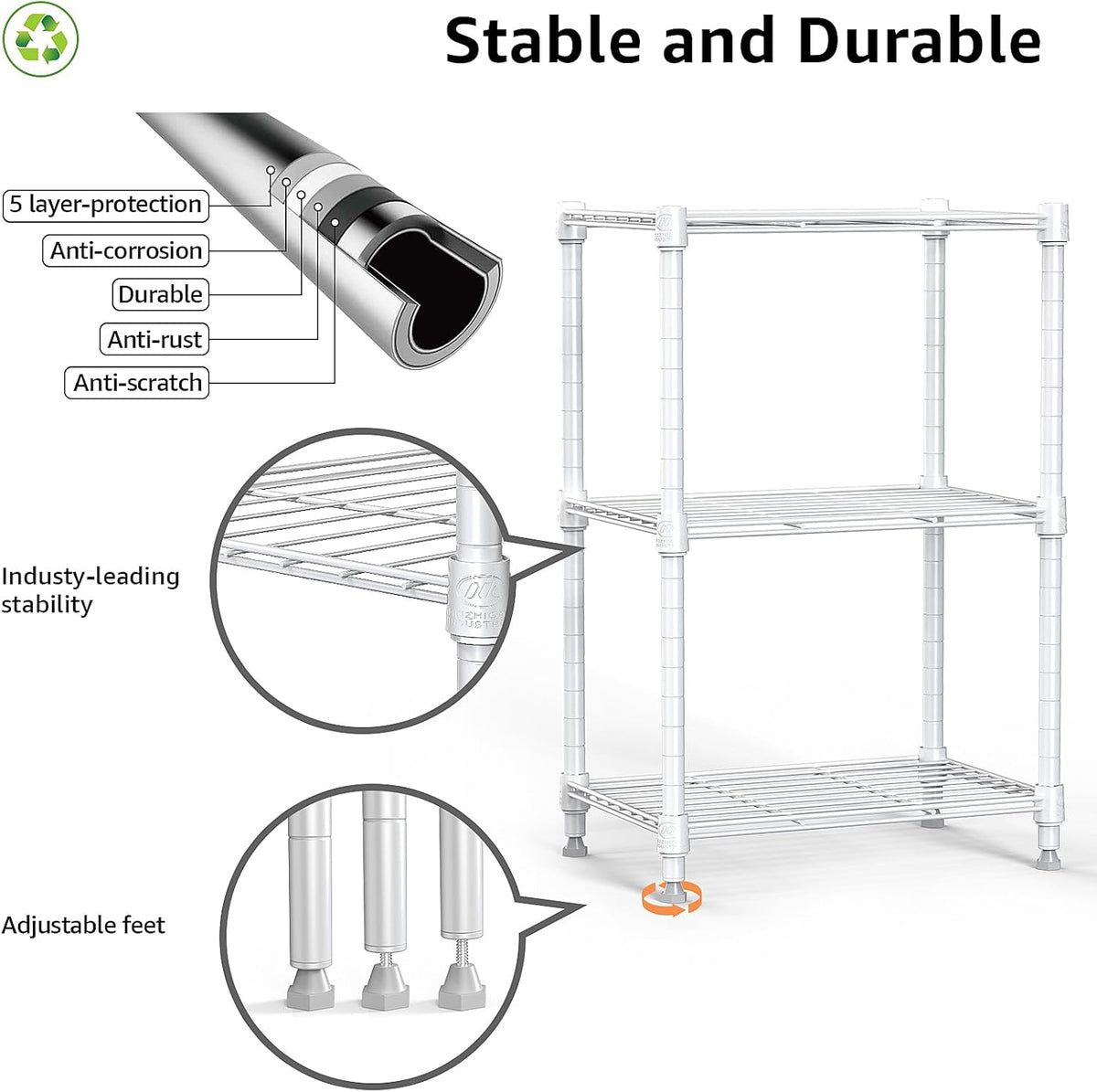 M MZG 450 lbs Steel Storage Shelving 3-Tier Utility Shelving Unit Steel Organizer Wire Rack for Home,Kitchen,Office (11.8" D x 17.7" W x 26.3" H) - Colors A