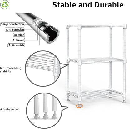 M MZG 450 lbs Steel Storage Shelving 3-Tier Utility Shelving Unit Steel Organizer Wire Rack for Home,Kitchen,Office (11.8" D x 17.7" W x 26.3" H) - Colors A