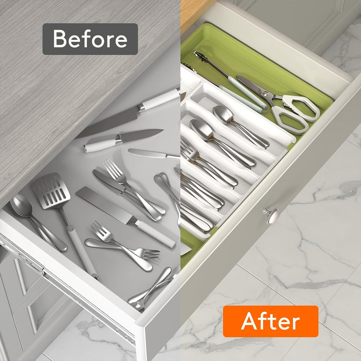 Expandable Silverware Drawer Organizer, Kitchen Utensil Tray