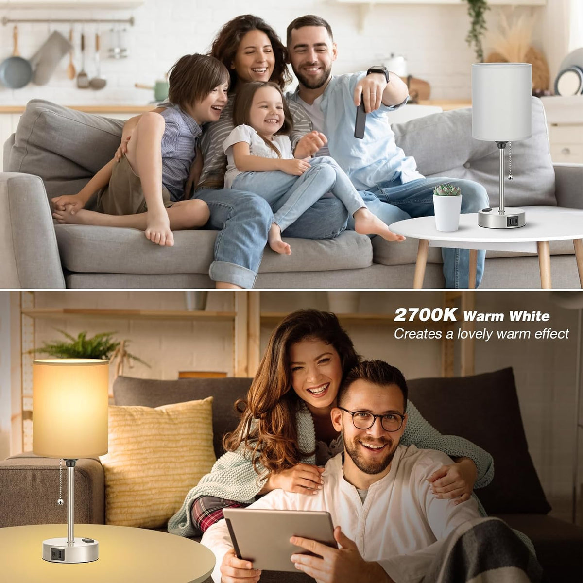 Dicoool Bedside Table Lamp for Bedroom - Small Desk Lamp with USB Ports