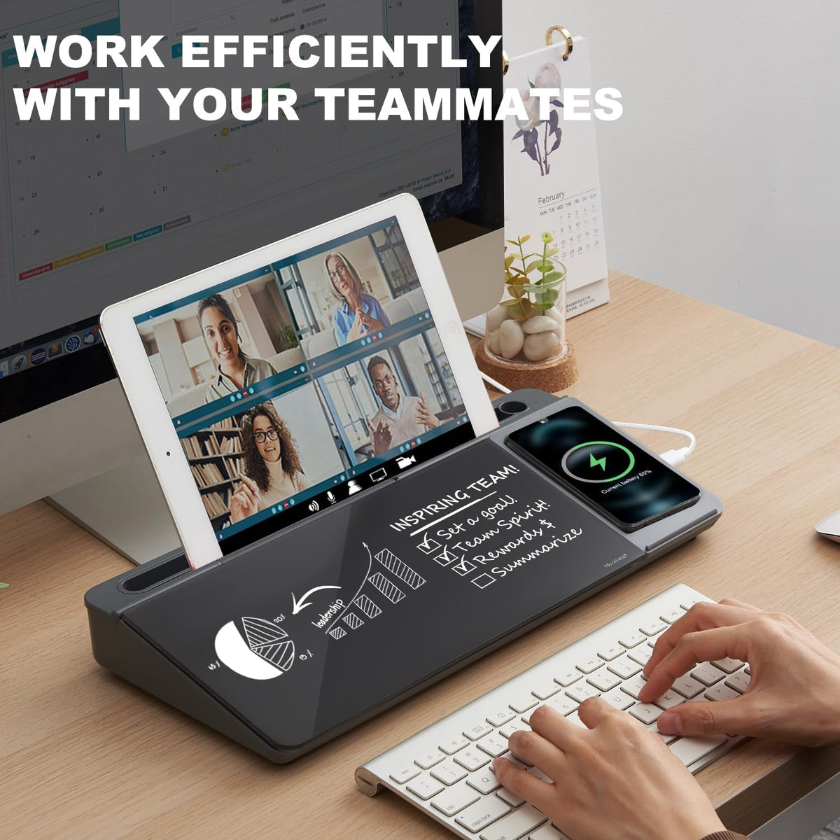 TSJ OFFICE Desktop Whiteboard Dry-Erase-Board - Computer Keyboard Stand White Board Surface Pad with Drawer, Desk Organizers with Accessories for Office, Home, School Supplies - Black